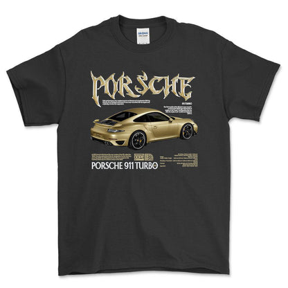 Porsche 911 Turbo - Unisex T-Shirt-Beklædning-Porsche-Sort-S-Forside-Garage Culture Shop- garage - man cave - merchandise