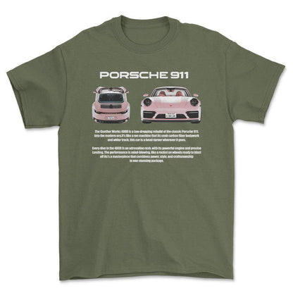 Porsche 911 - Unisex T-Shirt-Beklædning-Porsche-Grøn Militær-S-Forside-Garage Culture Shop- garage - man cave - merchandise