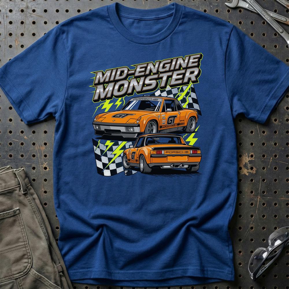 Porsche 914 T-Shirt – Mid-Engine Monster - Unisex T-Shirt-Beklædning-Porsche-Blå Royal-S-Garage Culture Shop- garage - man cave - merchandise