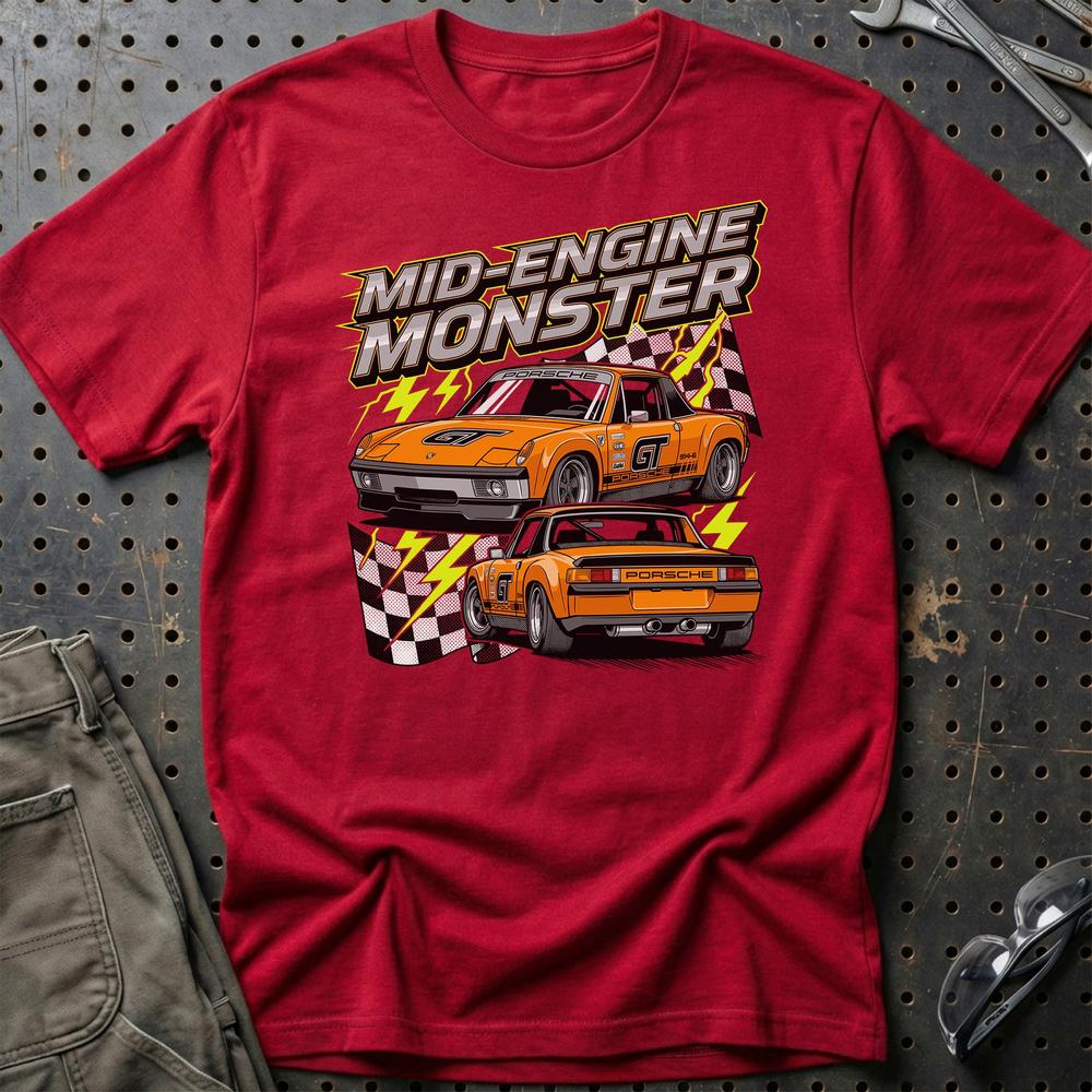 Porsche 914 T-Shirt – Mid-Engine Monster - Unisex T-Shirt-Beklædning-Porsche-Rød-S-Garage Culture Shop- garage - man cave - merchandise