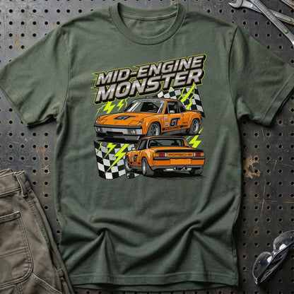Porsche 914 T-Shirt – Mid-Engine Monster - Unisex T-Shirt-Beklædning-Porsche-Grøn Militær-S-Garage Culture Shop- garage - man cave - merchandise