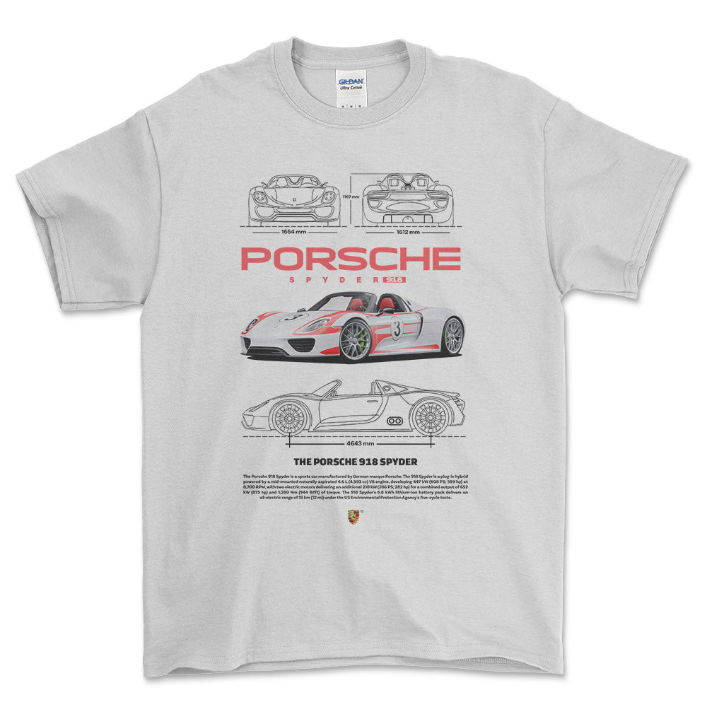 Porsche 918 Spyder - Unisex T-Shirt-Beklædning-Porsche-Hvid-S-Forside-Garage Culture Shop- garage - man cave - merchandise