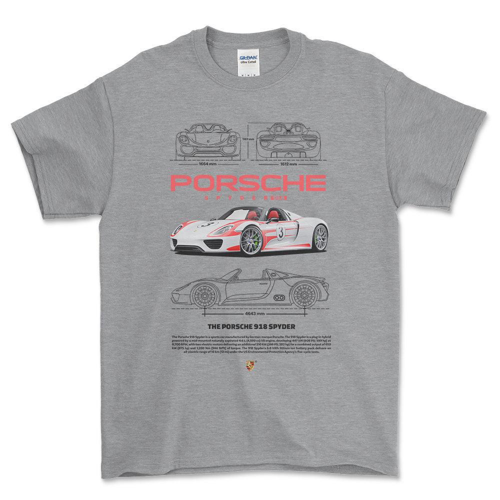 Porsche 918 Spyder - Unisex T-Shirt-Beklædning-Porsche-Grå Sport-S-Forside-Garage Culture Shop- garage - man cave - merchandise