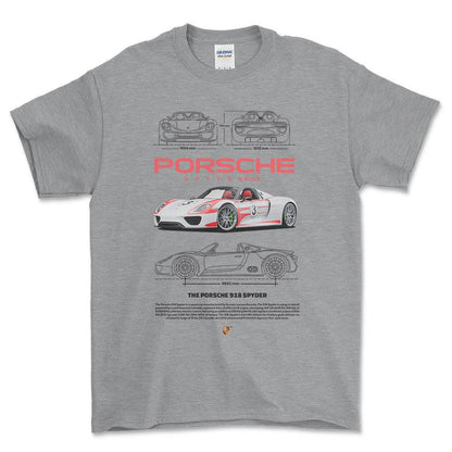 Porsche 918 Spyder - Unisex T-Shirt-Beklædning-Porsche-Grå Sport-S-Forside-Garage Culture Shop- garage - man cave - merchandise
