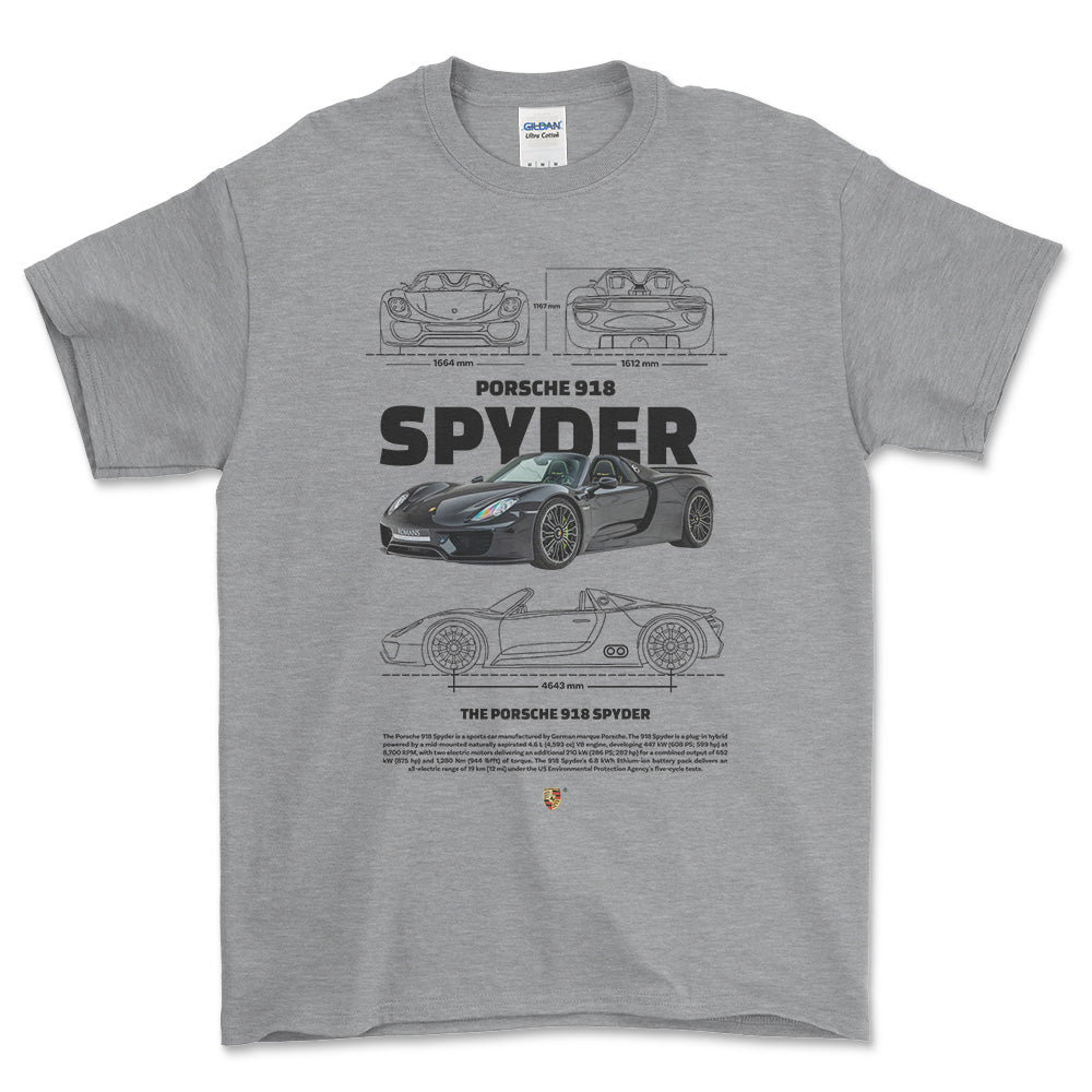 Porsche 918 Spyder - Unisex T-Shirt-Beklædning-Porsche-Grå Sport-S-Forside-Garage Culture Shop- garage - man cave - merchandise