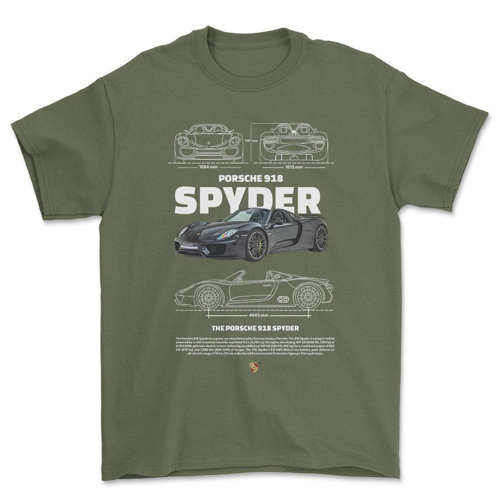 Porsche 918 Spyder - Unisex T-Shirt-Beklædning-Porsche-Grøn Militær-S-Forside-Garage Culture Shop- garage - man cave - merchandise