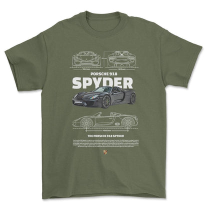 Porsche 918 Spyder - Unisex T-Shirt-Beklædning-Porsche-Grøn Militær-S-Forside-Garage Culture Shop- garage - man cave - merchandise