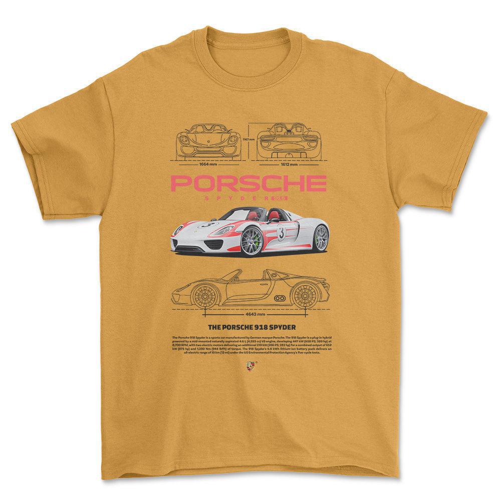 Porsche 918 Spyder - Unisex T-Shirt-Beklædning-Porsche-Guld-S-Forside-Garage Culture Shop- garage - man cave - merchandise
