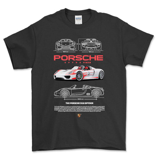 Porsche 918 Spyder - Unisex T-Shirt-Beklædning-Porsche-Sort-S-Forside-Garage Culture Shop- garage - man cave - merchandise