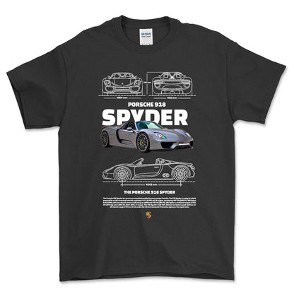 Porsche 918 Spyder - Unisex T-Shirt-Beklædning-Porsche-Sort-S-Forside-Garage Culture Shop- garage - man cave - merchandise