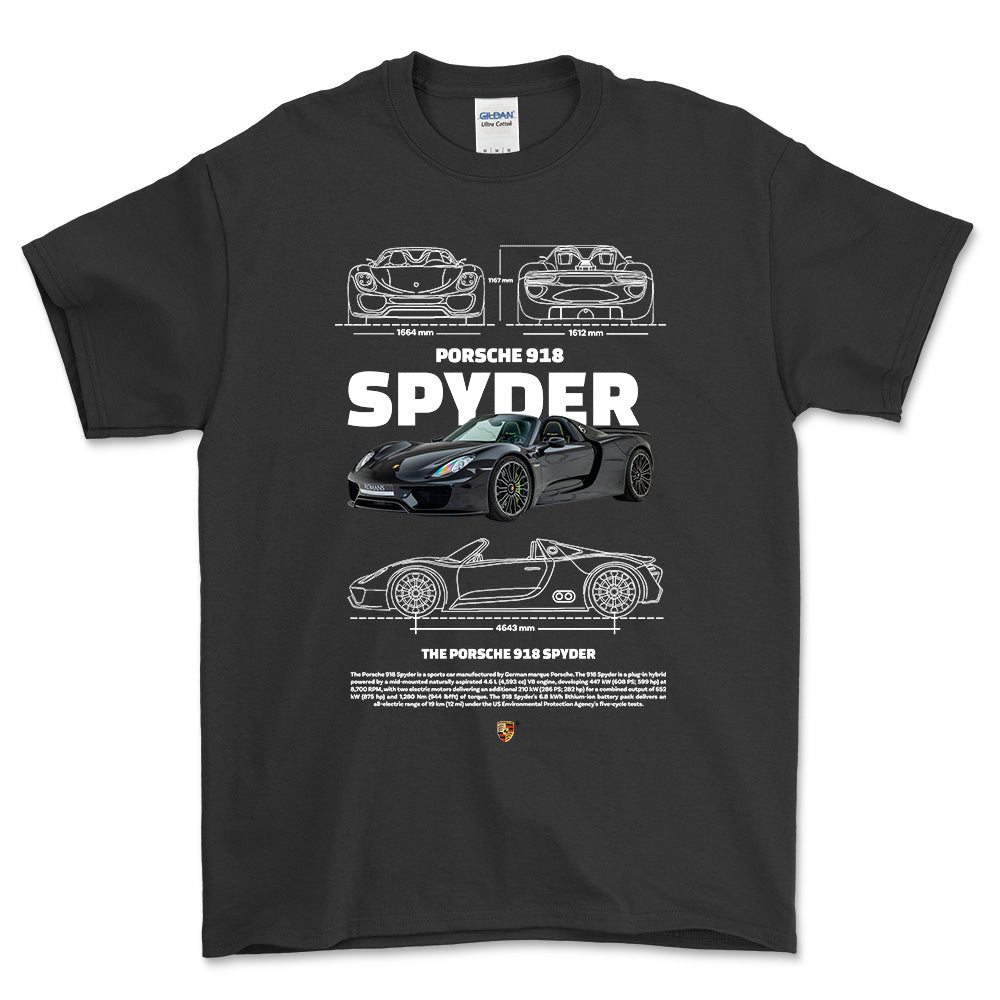Porsche 918 Spyder - Unisex T-Shirt-Beklædning-Porsche-Sort-S-Forside-Garage Culture Shop- garage - man cave - merchandise