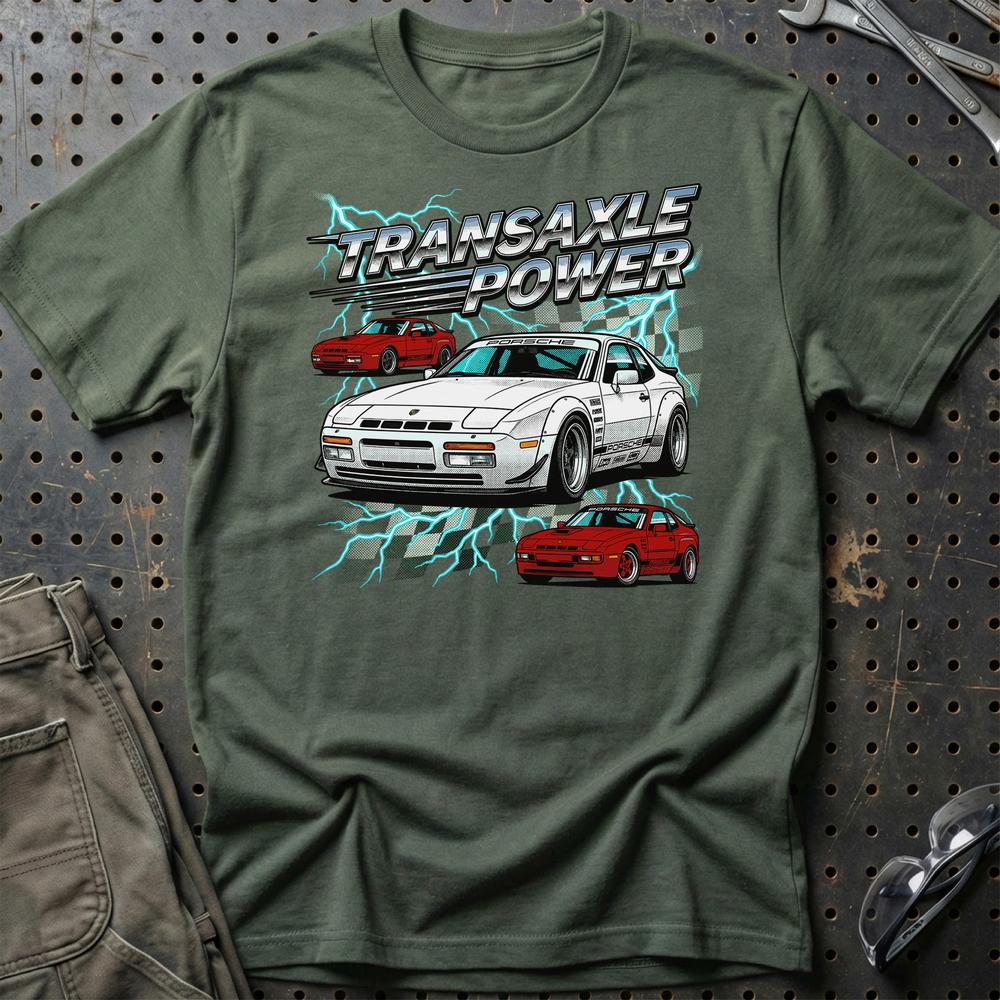 Porsche 924/944 T-Shirt - Klassisk Transaxle Ikon T-Shirt-Beklædning-Porsche-Grøn Militær-S-Garage Culture Shop- garage - man cave - merchandise