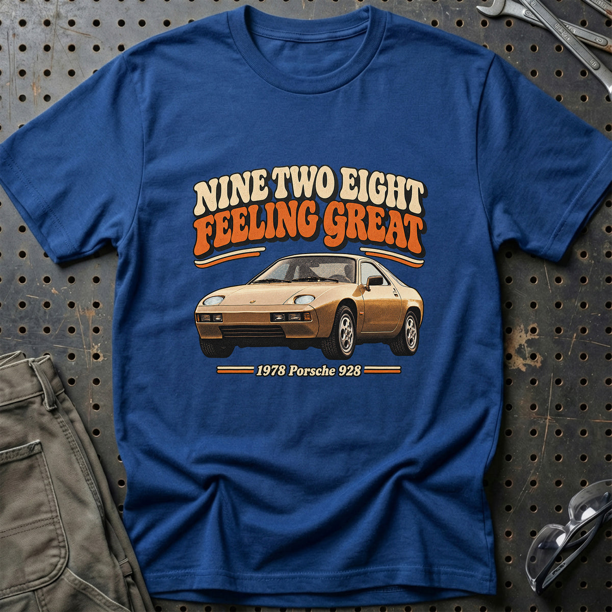 
Porsche 928 1978 – Nine Two Eight Feeling Great T-Shirt – Blå Royal