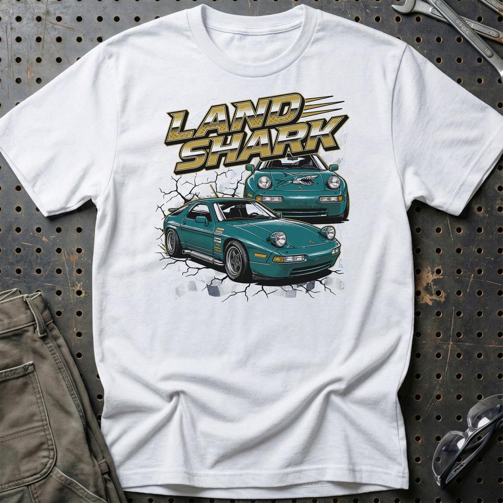 Porsche 928 T-Shirt – Land Shark Edition - Unisex T-Shirt-Beklædning-Porsche-Hvid-S-Garage Culture Shop- garage - man cave - merchandise