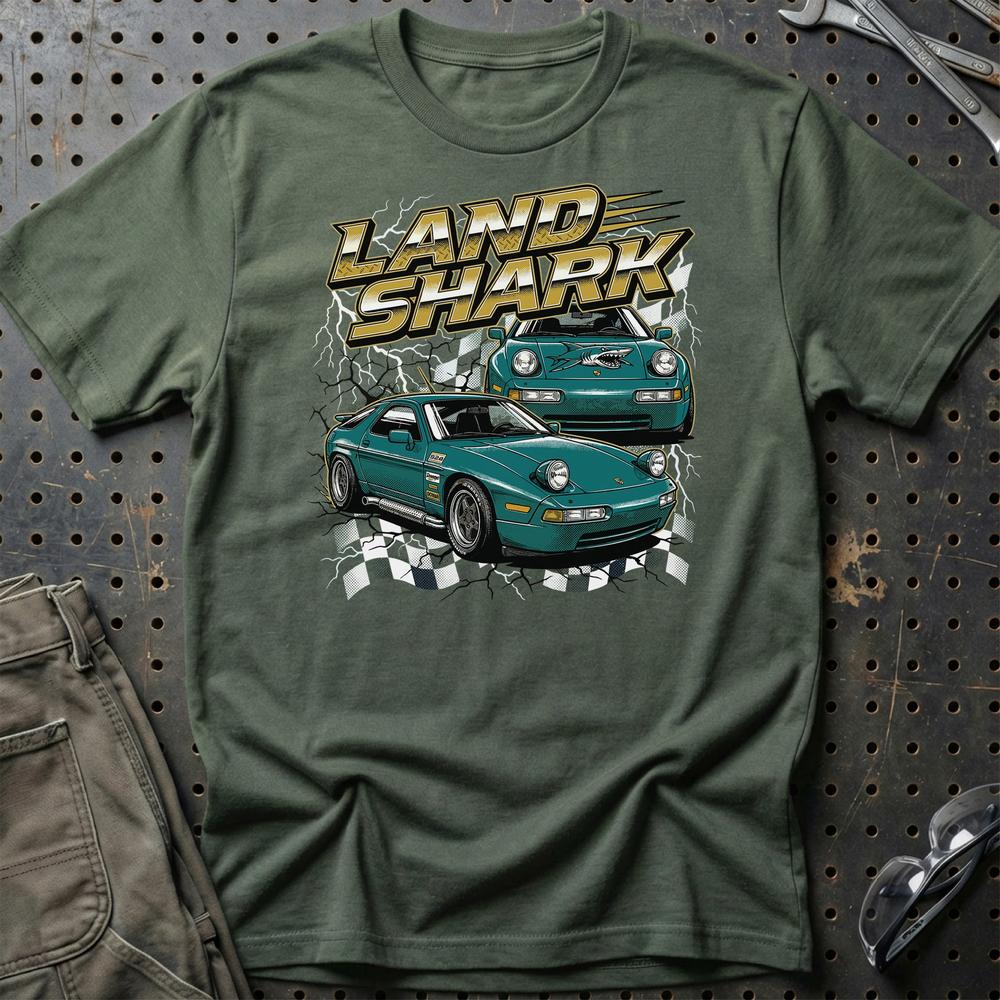 Porsche 928 T-Shirt – Land Shark Edition - Unisex T-Shirt-Beklædning-Porsche-Grøn Militær-S-Garage Culture Shop- garage - man cave - merchandise