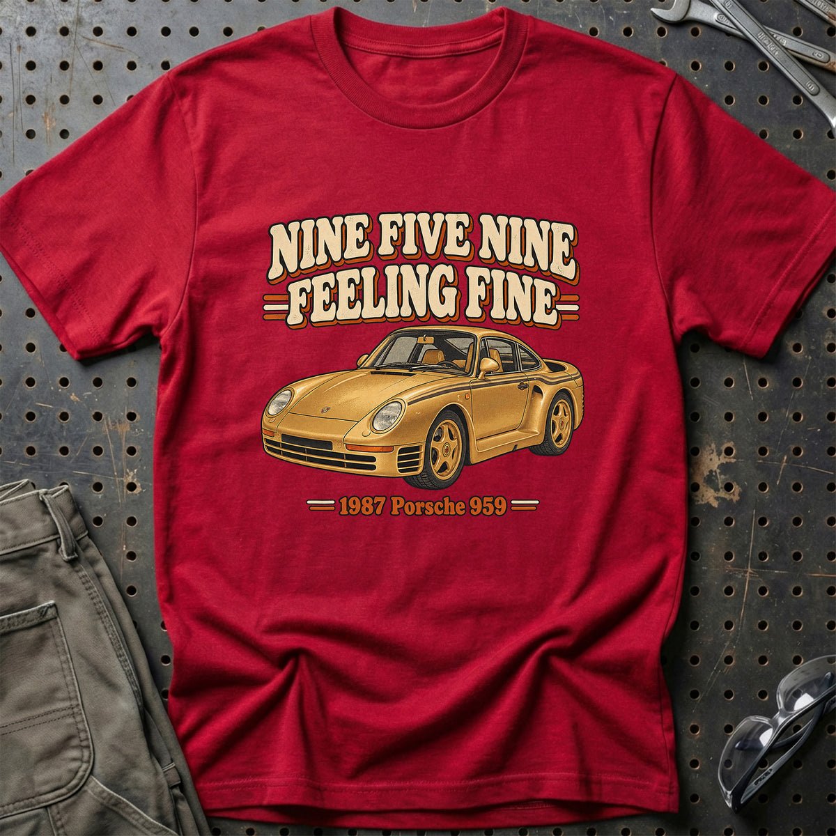 
Porsche 959 1987 – Nine Five Nine Feeling Fine T-Shirt – Rød