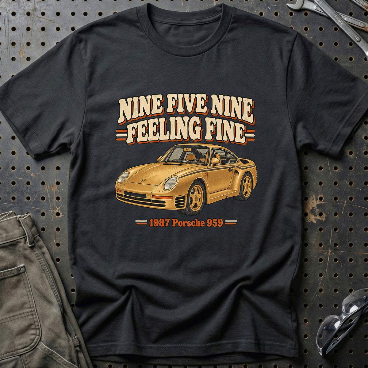 
Porsche 959 1987 – Nine Five Nine Feeling Fine T-Shirt – Sort