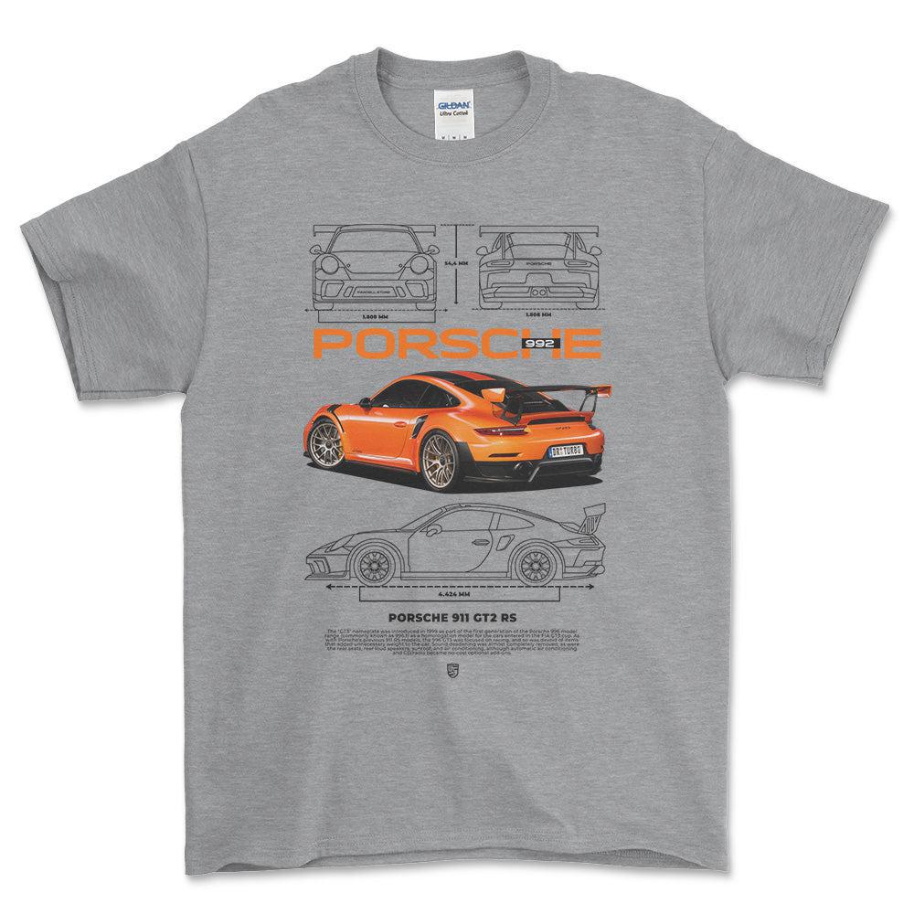 Porsche 992 - Unisex T-Shirt-Beklædning-Porsche-Grå Sport-S-Forside-Garage Culture Shop- garage - man cave - merchandise