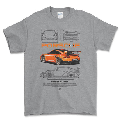 Porsche 992 - Unisex T-Shirt-Beklædning-Porsche-Grå Sport-S-Forside-Garage Culture Shop- garage - man cave - merchandise