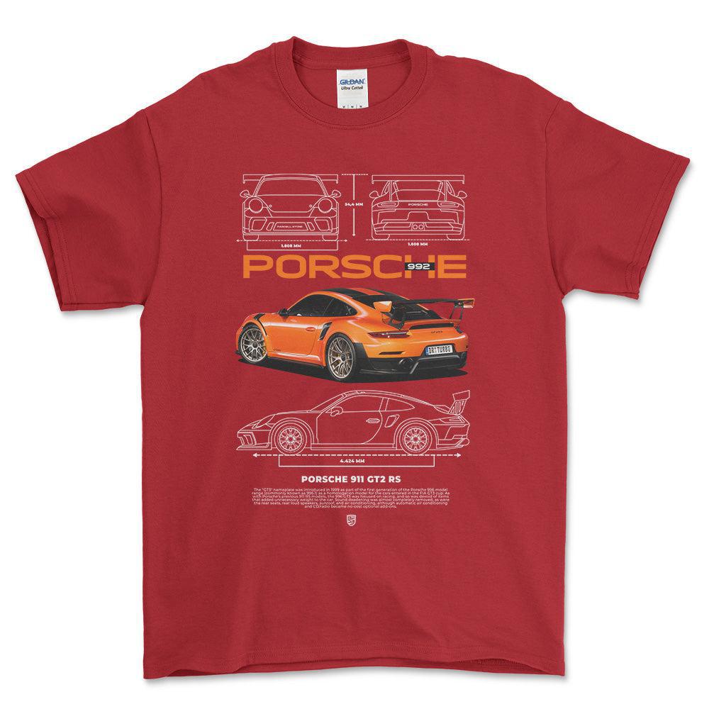 Porsche 992 - Unisex T-Shirt-Beklædning-Porsche-Rød-S-Forside-Garage Culture Shop- garage - man cave - merchandise