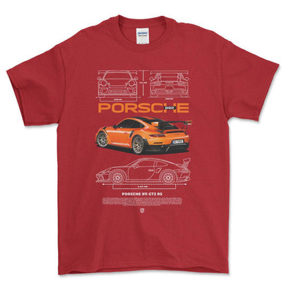 Porsche 992 - Unisex T-Shirt-Beklædning-Porsche-Rød-S-Forside-Garage Culture Shop- garage - man cave - merchandise