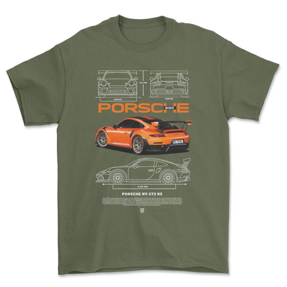 Porsche 992 - Unisex T-Shirt-Beklædning-Porsche-Grøn Militær-S-Forside-Garage Culture Shop- garage - man cave - merchandise