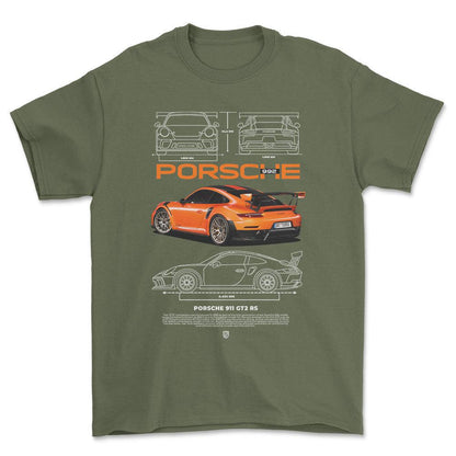 Porsche 992 - Unisex T-Shirt-Beklædning-Porsche-Grøn Militær-S-Forside-Garage Culture Shop- garage - man cave - merchandise