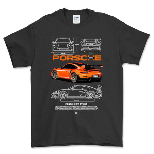 Porsche 992 - Unisex T-Shirt-Beklædning-Porsche-Sort-S-Forside-Garage Culture Shop- garage - man cave - merchandise