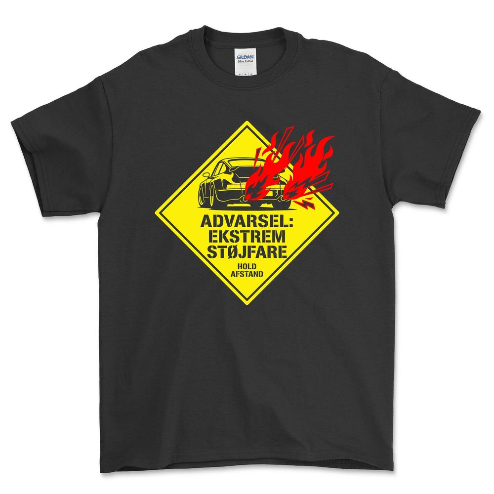 Porsche Advarsel- Ekstrem Støjfare T-Shirt-Beklædning-Porsche-Sort-S-Garage Culture Shop- garage - man cave - merchandise