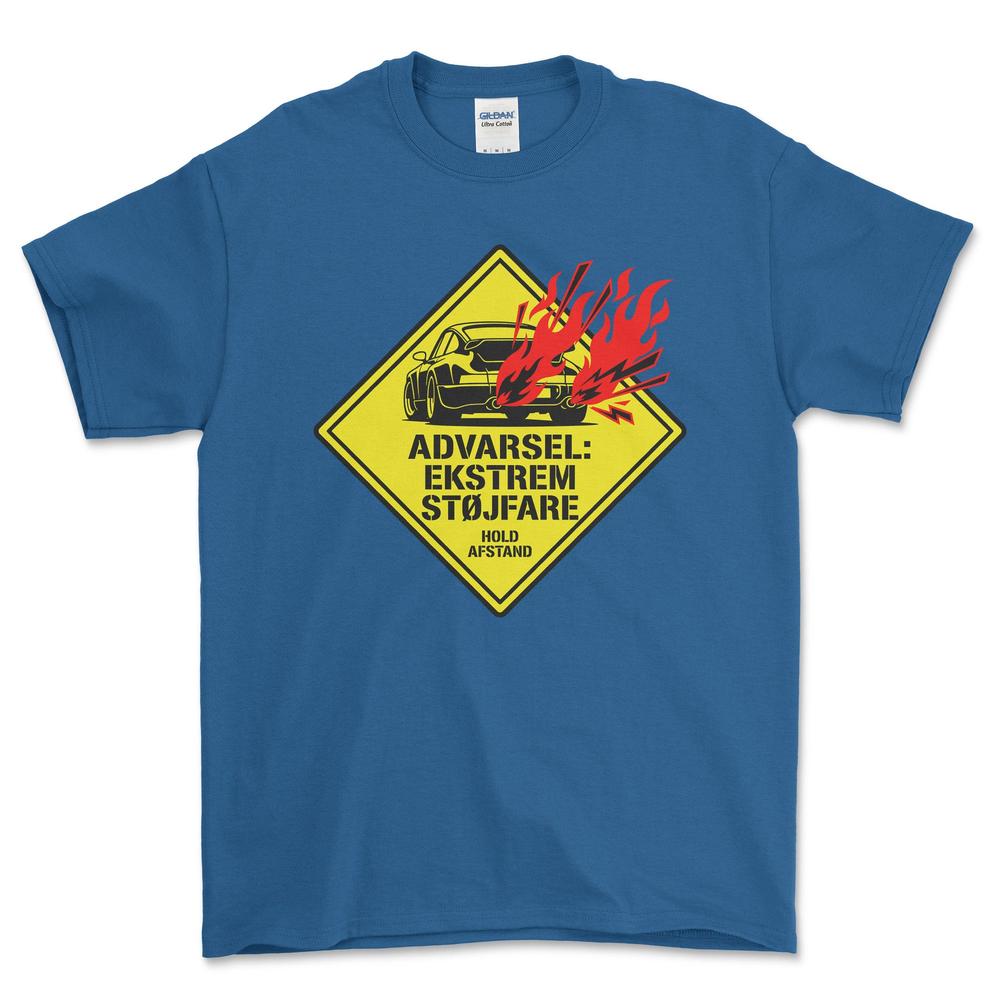 Porsche Advarsel- Ekstrem Støjfare - Unisex T-Shirt-Beklædning-Porsche-Blå Royal-S-Garage Culture Shop- garage - man cave - merchandise