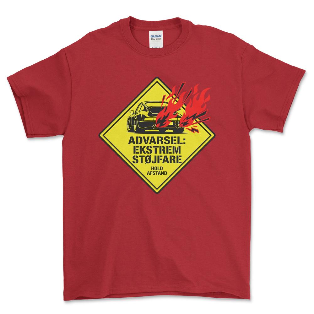 Porsche Advarsel- Ekstrem Støjfare - Unisex T-Shirt-Beklædning-Porsche-Rød-S-Garage Culture Shop- garage - man cave - merchandise