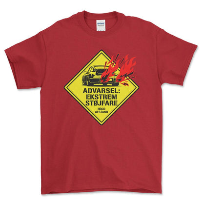 Porsche Advarsel- Ekstrem Støjfare - Unisex T-Shirt-Beklædning-Porsche-Rød-S-Garage Culture Shop- garage - man cave - merchandise