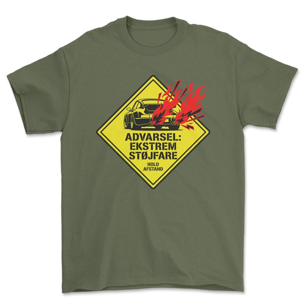 Porsche Advarsel- Ekstrem Støjfare - Unisex T-Shirt-Beklædning-Porsche-Grøn Militær-S-Garage Culture Shop- garage - man cave - merchandise