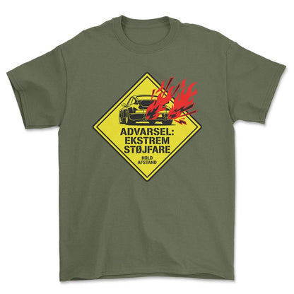Porsche Advarsel- Ekstrem Støjfare - Unisex T-Shirt-Beklædning-Porsche-Grøn Militær-S-Garage Culture Shop- garage - man cave - merchandise