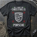 Porsche - All I Want For Christmas T-Shirt-Beklædning-Porsche-Sort-S-Garage Culture Shop- garage - man cave - merchandise