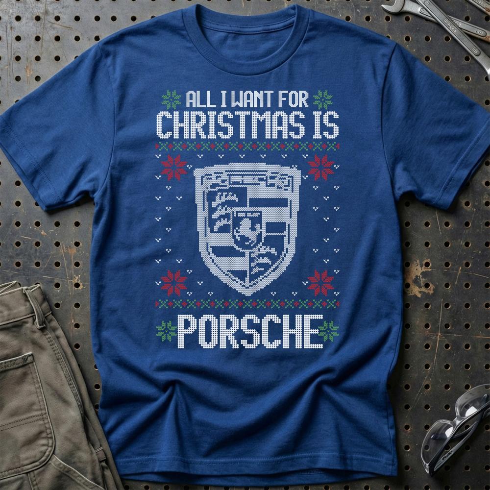 Porsche - All I Want For Christmas - Unisex T-Shirt , Bomuld-Beklædning-Porsche-Blå Royal-S-Garage Culture Shop- garage - man cave - merchandise