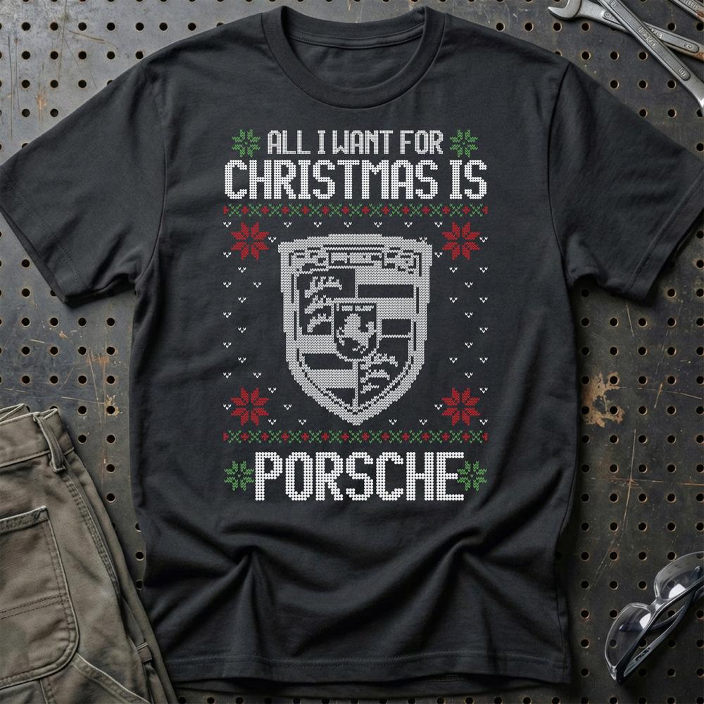 Porsche - All I Want For Christmas - Unisex T-Shirt , Bomuld-Beklædning-Porsche-Sort-S-Garage Culture Shop- garage - man cave - merchandise