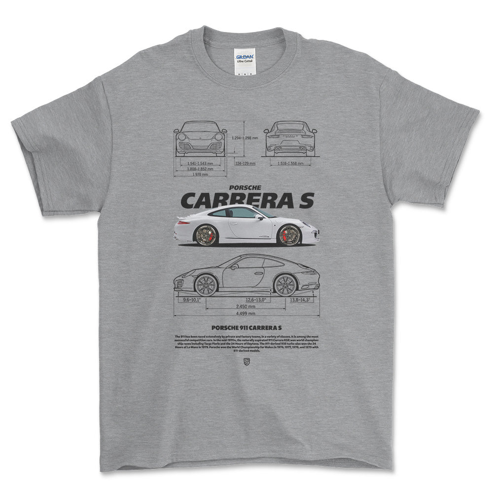 Porsche Carrera S - Unisex T-Shirt-Beklædning-Porsche-Grå Sport-S-Forside-Garage Culture Shop- garage - man cave - merchandise