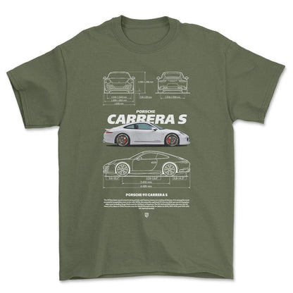 Porsche Carrera S - Unisex T-Shirt-Beklædning-Porsche-Grøn Militær-S-Forside-Garage Culture Shop- garage - man cave - merchandise