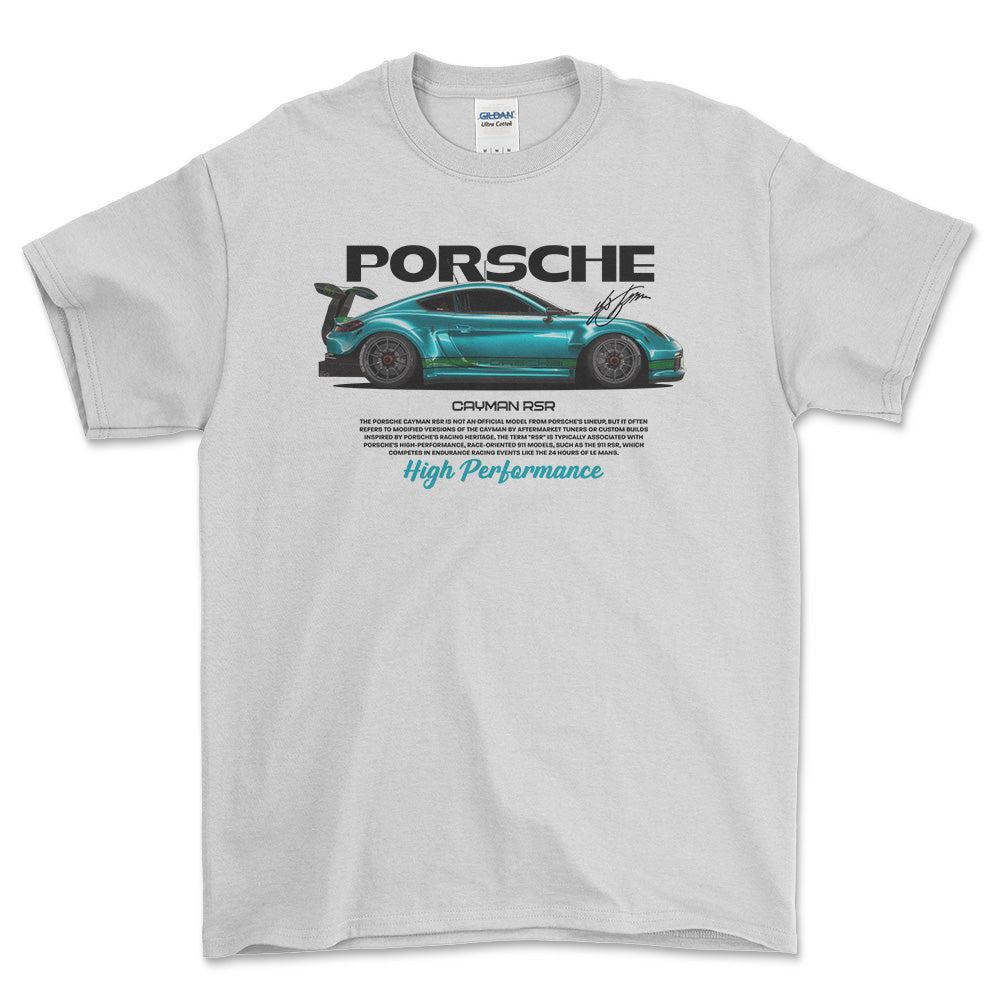 Porsche Cayman RSR - Unisex T-Shirt-Beklædning-Porsche-Hvid-S-Forside-Garage Culture Shop- garage - man cave - merchandise