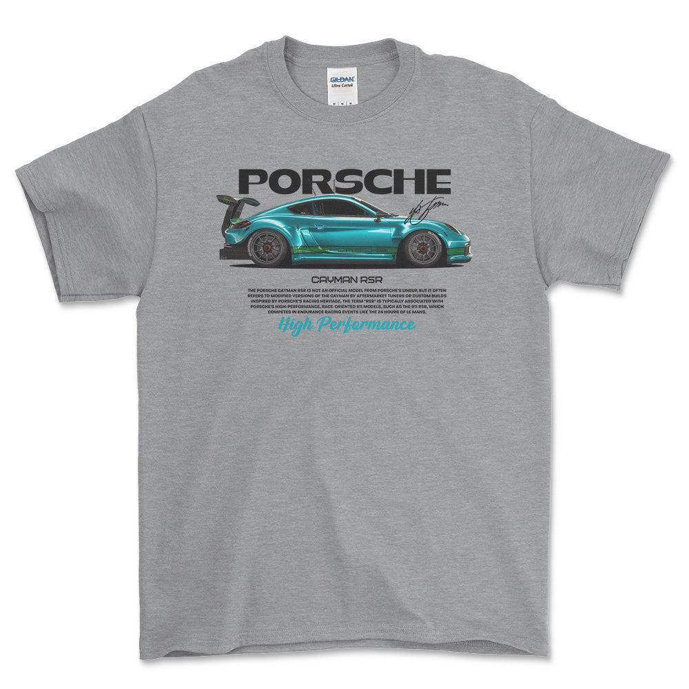Porsche Cayman RSR - Unisex T-Shirt-Beklædning-Porsche-Grå Sport-S-Forside-Garage Culture Shop- garage - man cave - merchandise