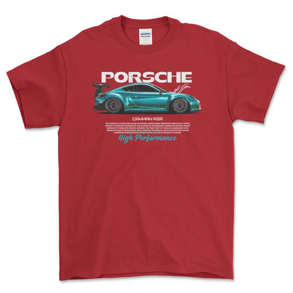 Porsche Cayman RSR - Unisex T-Shirt-Beklædning-Porsche-Rød-S-Forside-Garage Culture Shop- garage - man cave - merchandise