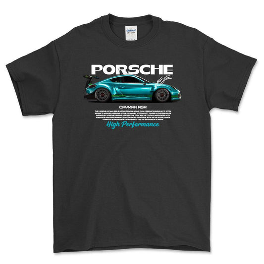 Porsche Cayman RSR - Unisex T-Shirt-Beklædning-Porsche-Sort-S-Forside-Garage Culture Shop- garage - man cave - merchandise