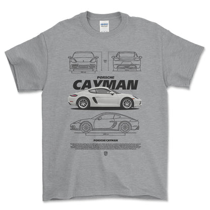 Porsche Cayman - Unisex T-Shirt-Beklædning-Porsche-Grå Sport-S-Forside-Garage Culture Shop- garage - man cave - merchandise