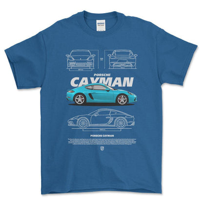 Porsche Cayman - Unisex T-Shirt-Beklædning-Porsche-Blå Royal-S-Forside-Garage Culture Shop- garage - man cave - merchandise