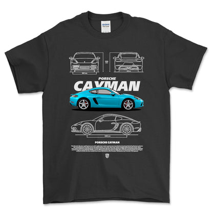 Porsche Cayman - Unisex T-Shirt-Beklædning-Porsche-Sort-S-Forside-Garage Culture Shop- garage - man cave - merchandise