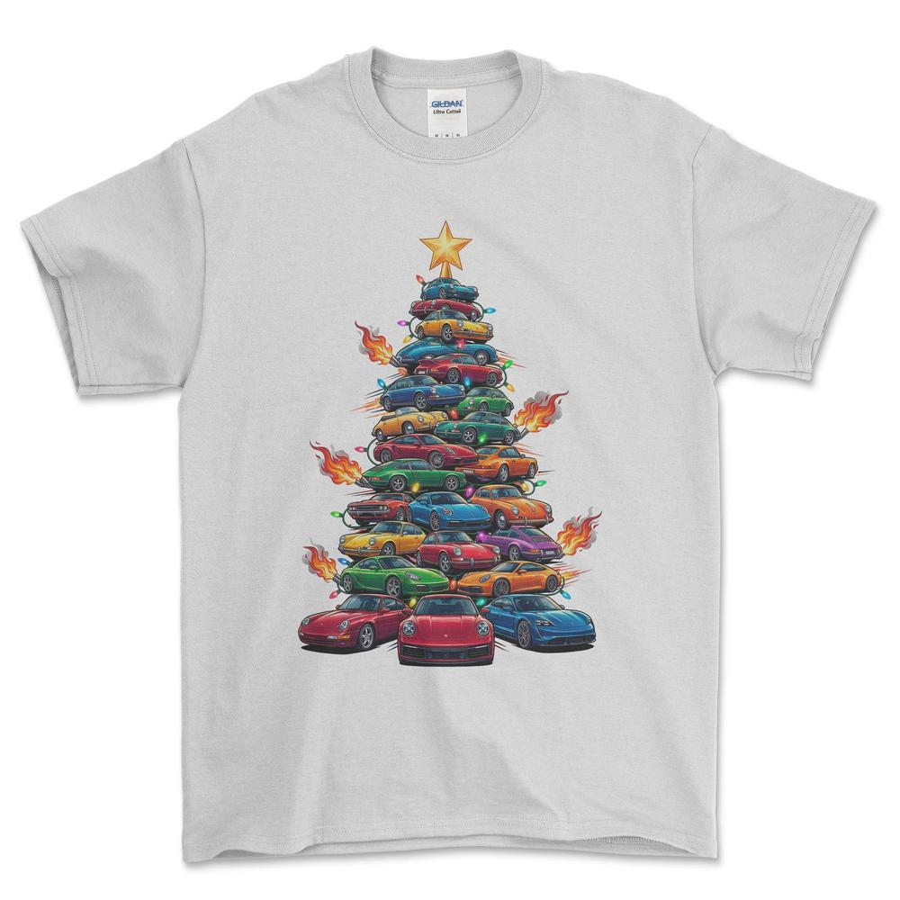 Porsche Juletræ Christmas Tree - Unisex T-Shirt-Beklædning-Porsche-Hvid-S-Forside-Garage Culture Shop- garage - man cave - merchandise