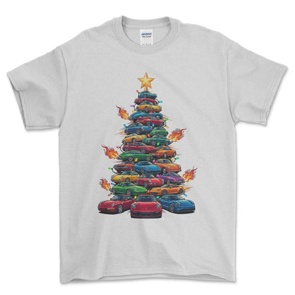 Porsche Juletræ Christmas Tree - Unisex T-Shirt-Beklædning-Porsche-Hvid-S-Forside-Garage Culture Shop- garage - man cave - merchandise