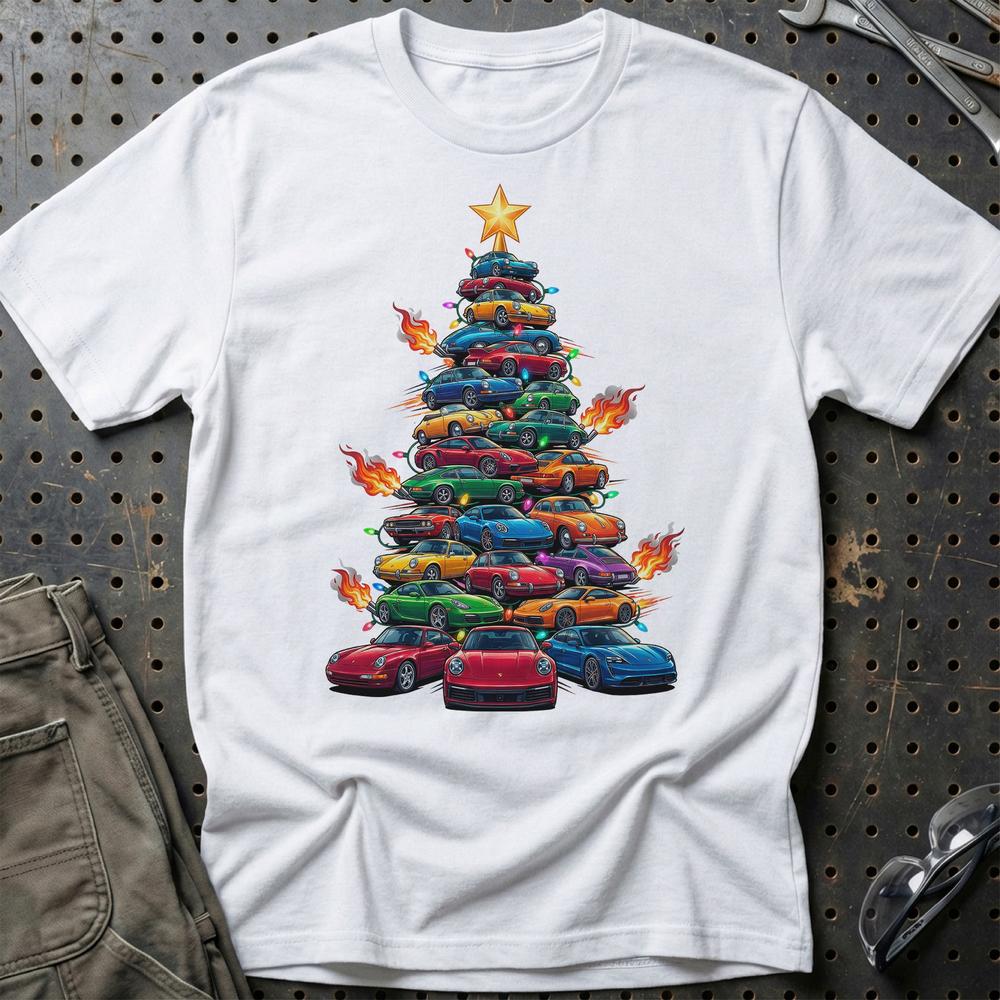 Porsche Juletræ Christmas Tree - Unisex T-Shirt-Beklædning-Porsche-Hvid-S-Garage Culture Shop- garage - man cave - merchandise