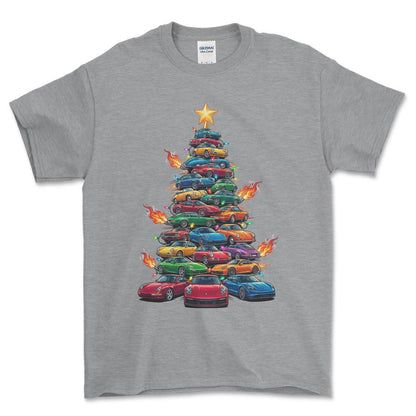Porsche Juletræ Christmas Tree - Unisex T-Shirt-Beklædning-Porsche-Grå Sport-S-Forside-Garage Culture Shop- garage - man cave - merchandise